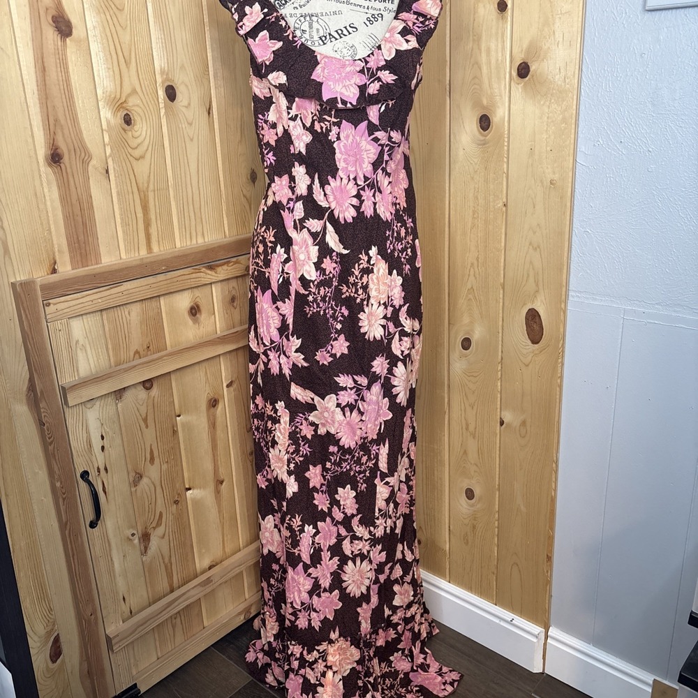 Free People Remind Me Maxi Slip Dress Large Floral Ruffle Boho Tropical Resort